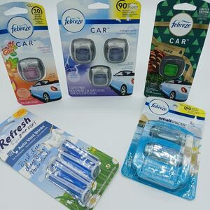 Lot Of 5 Febreze & Refresh Car/small Spaces Air Freshener Mixed Scents 11 TOTAL